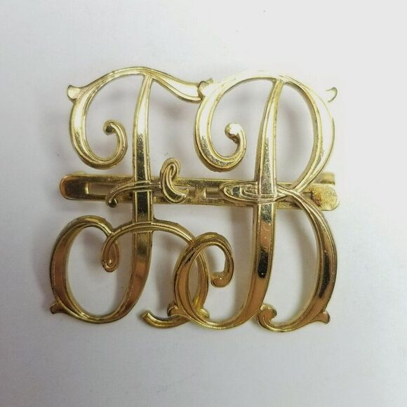 Vintage Monocraft F B Monogram Brooch Gold Tone Initial Letter Signed Pat Number - Picture 1 of 8